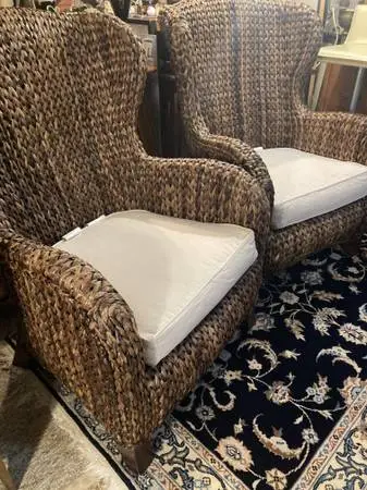 Pair of Pottery Barn Sea Grass Patio Lounge Chairs