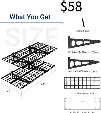 FLEXIMOUNTS 2-Pack 2x4ft 24-inch-by-48-inch Wall Shelf Garage Storage