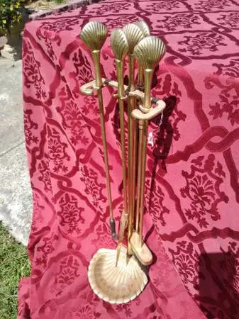 Solid Brass Fire Place Poker set, Shell Motif