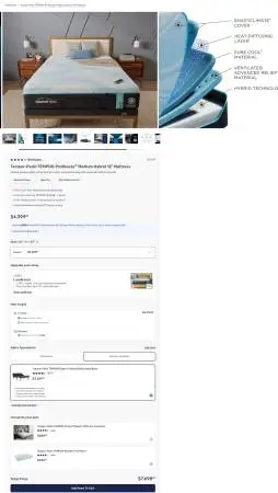 Tempurpedic Pro Breeze medium hybrid w/ ErgoSmart base - retails $7698