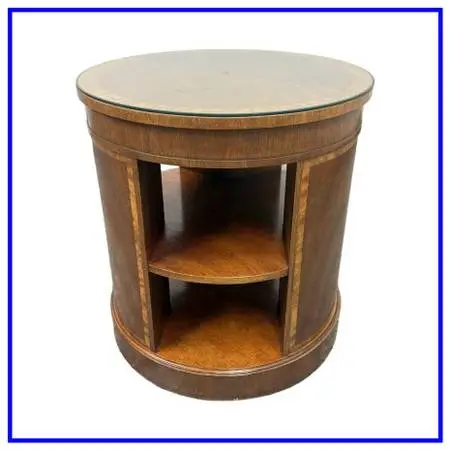 Baker Furniture Empire Georgian Style Flame Mahogany Drum Side Table.