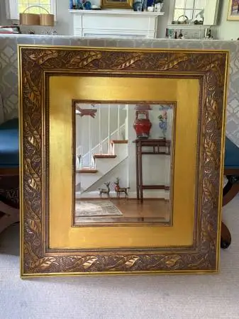 Large Ornate Howard Elliot Collection Gold Leaf Wall Mirror 38” x 34”