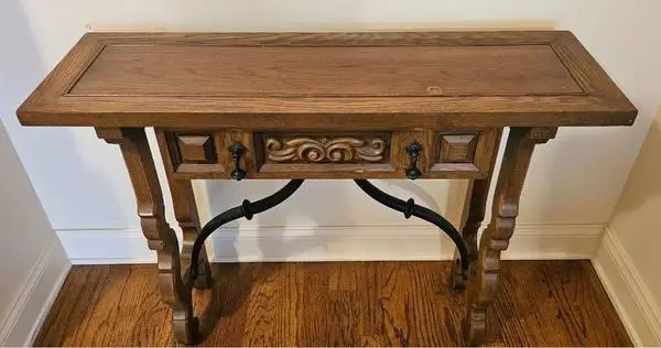 Spanish Console Table w/ Iron Stretchers, Gothic