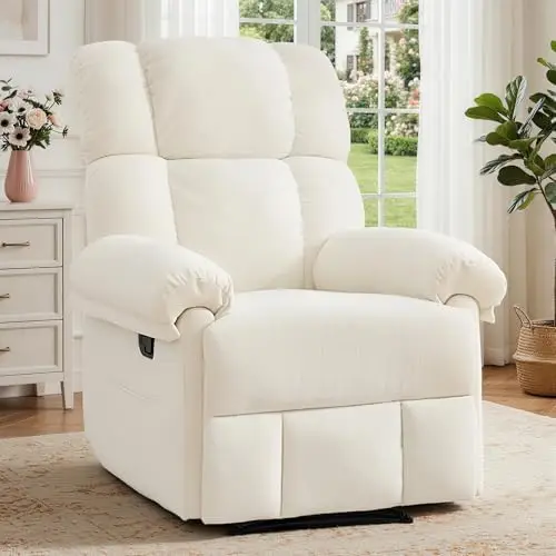 Swivel Rocker Recliner Chair for Adults, 360° Manual Recliner with Footrest, wood, manual switch