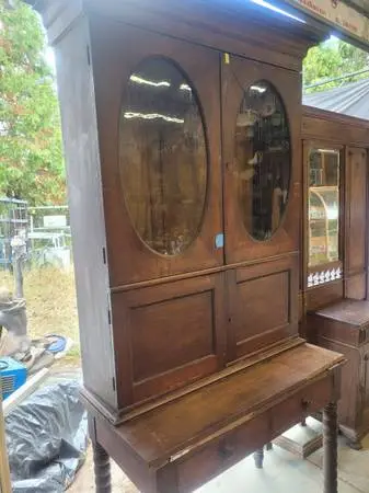 Antique Breakfront Secretary or writing desk w/ upper glass cabinets