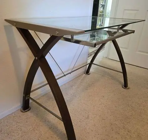 Glass top desk with pull out glass top keyboard