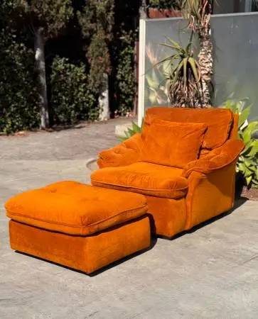 Mid Century 2-Piece Rust Orange Lounge Chair & Ottoman – Made in USA