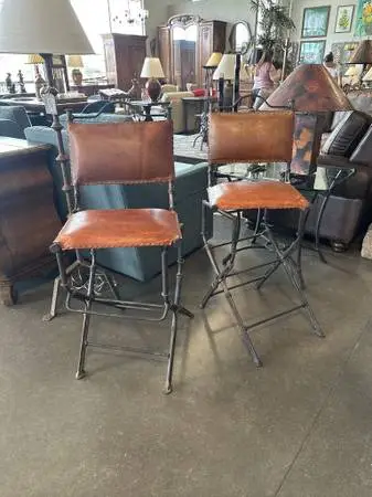 Silla Roma Iron & Leather Swivel Bar Stools - Pair