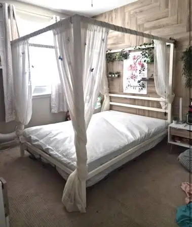 Queen metal bed frame poster canopy bed