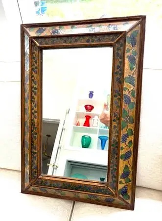 Vintage Hand-Painted Paruvian Grape Vine Wooden Accent Mirror 16.5” x 24.5