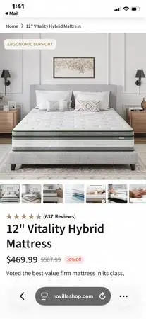 King 12in Vitality Hybrid Mattress from Novilla