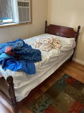 Twin bed frame, mattress and box springs