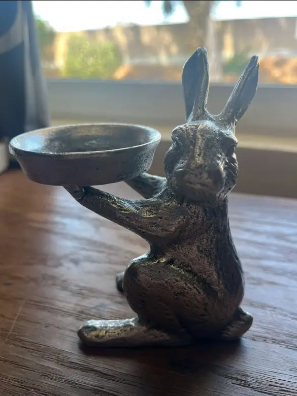 Pottery Barn Farmer Bunny Votive Pillar Candle Holder ~ Silver ~ Easter