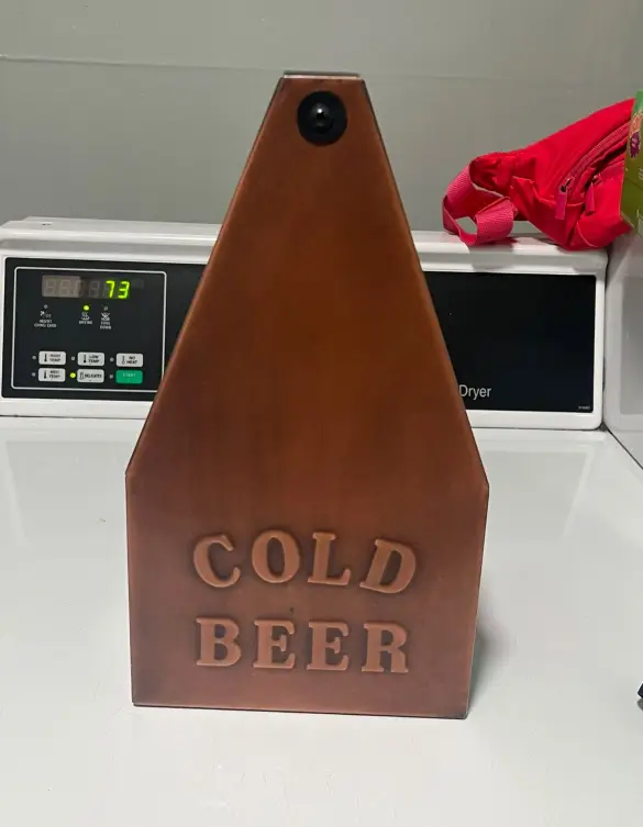 Copper Tone Metal Cold Beer Caddy Carrier With Bottle Opener
