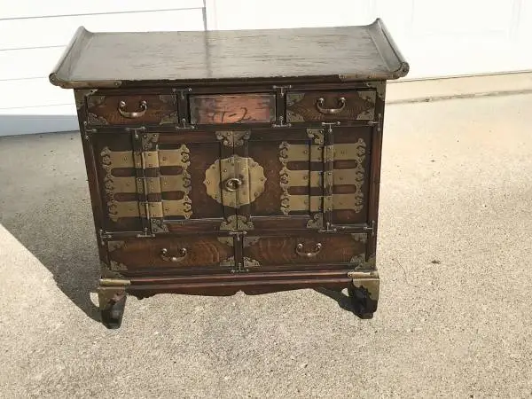 Antique Korean - Wood Chest / Cabinet 24”H x26.5 “ W x 11.5 “