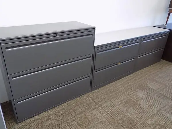 Charcoal Grey Haworth lateral files 3 drawer used 2 available each