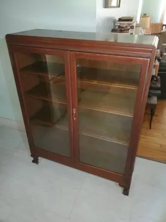 Antique 1800s Quarter Sawn Oak - Wavy Glass Cabinet W/ shelves