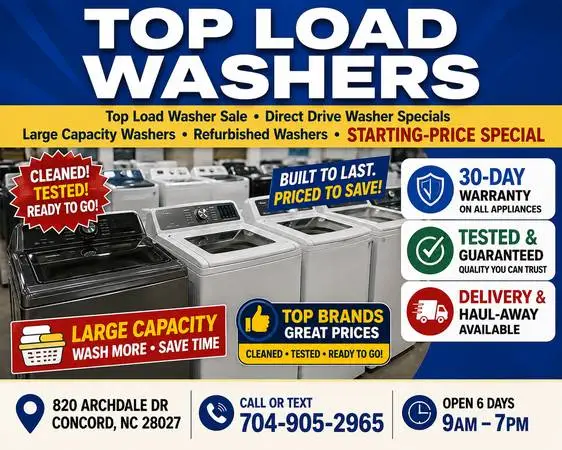 Top Load Washers From $250 – Refurbished With 30 Day Warranty