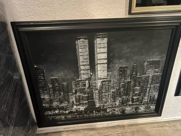 BEAUTIFUL LARGE FRAMED NEW YORK SKYLINE OIL PAINTING CAN DELIVER LOCAL IF NEEDED