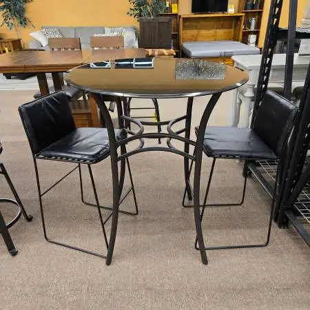 New dining set - bistro table & 2 leather padded stools (close out)