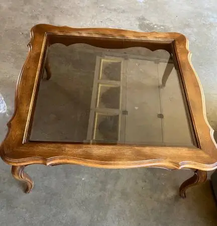 38” Square Ethan Allen Country French Square Glass Solid Wood Coffee T
