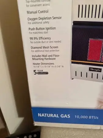 Natural gas space heater