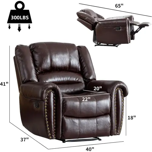 Classic Leather Recliner Chair, Traditional Manual Reclining Sofa with Footrest, Faux Leather