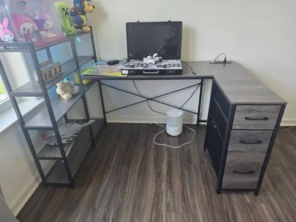 Like-New L-Shaped Computer Desk with Shelves & Drawers - $60