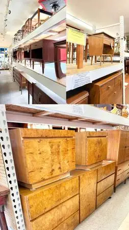 Vintage Mid Century Modern Credenza Dresser Sofa Table Rug Desk Art Painting (Bi