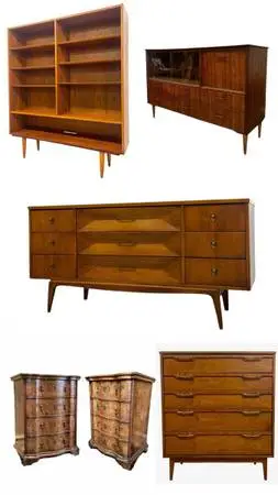 Vintage Mid Century Modern Credenza Dresser Sofa Table Rug Desk Art Painting (Bi