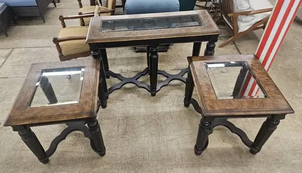 3-Piece Wood & Glass Coffee Table Set - FREE DELIVERY