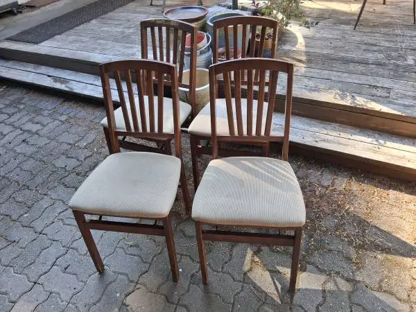 * - Folding Dining Chairs, Set of 4, Wood/Kitchen- Padded Seats - *