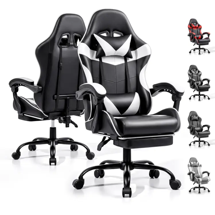 Ergonomic Gaming Chair with Footrest and Lumbar Support, High Back Computer Chair with Adjustable