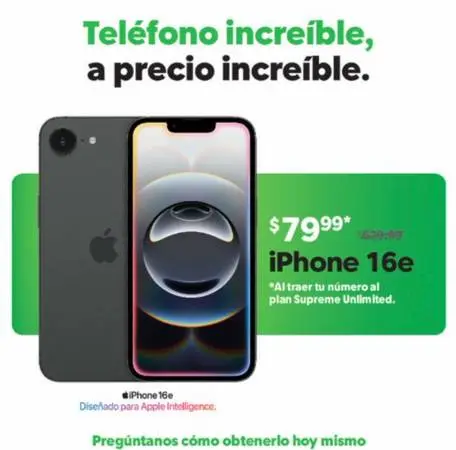 Compra el IPhone 16e por $79.99 al traer tu numero a Cricket Wireless!