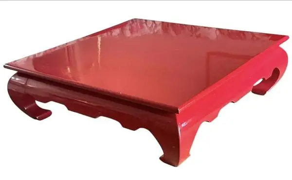 Large Vintage Kang Red Lacquer Low Profile Square Coffee Table