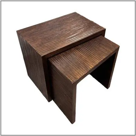 Aico Tropiko Eco Bark Nesting End Tables, Two Piece