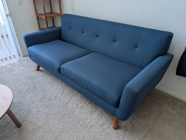 Mid-Century Modern Blue Fabric Sofa