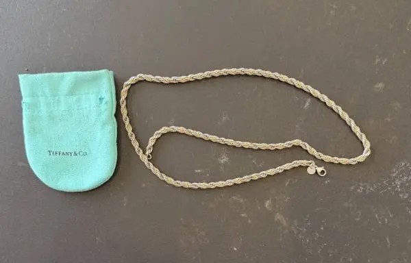 Tiffany Silver and Gold Twisted 24 inch Solid Necklace--45 grams