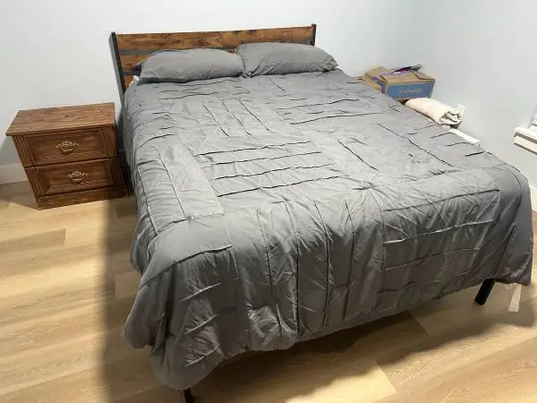 Queen Size Bed Frame, Mattress, and 1 Nightstand