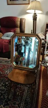Vintage beveled hall mirror in oak frame