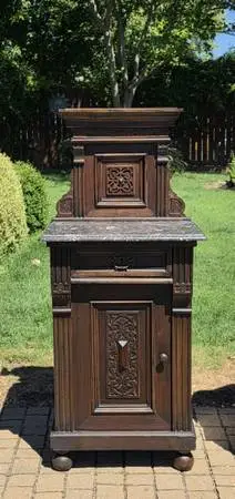 Antique Dark Walnut Victorian Marble Top Cabinet