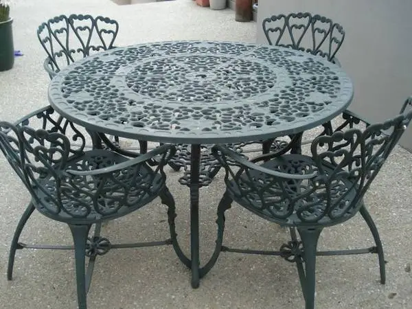 Heavy Cast Aluminum 1950s Vintage Large Patio Table and Chairs