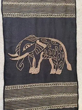 Traditional Thai Embroidered Elephant Tapestry.
