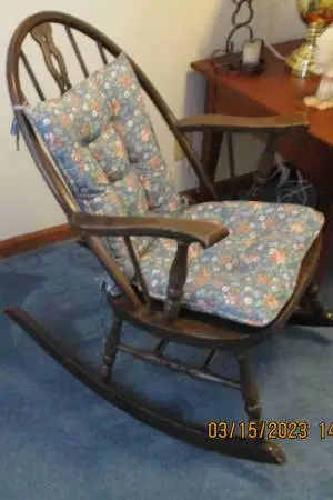 Antique bentwood rocker with cushions