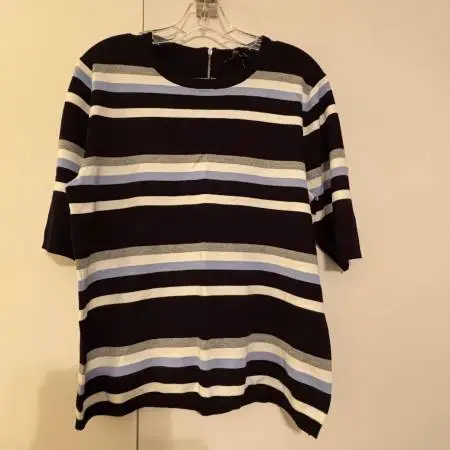 NWT Womens Premise Black/Peri Striped Rayon Short Sleeve Sweater XL