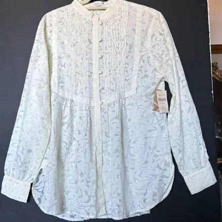 NWT Coldwater Creek Ivory Burnout Pintuck Long Sleeve Shirt MEDIUM