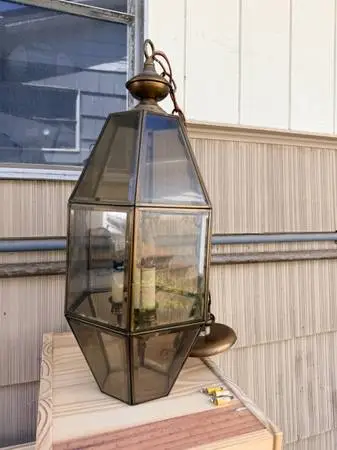 Vintage Brass Glass Lantern Chandelier