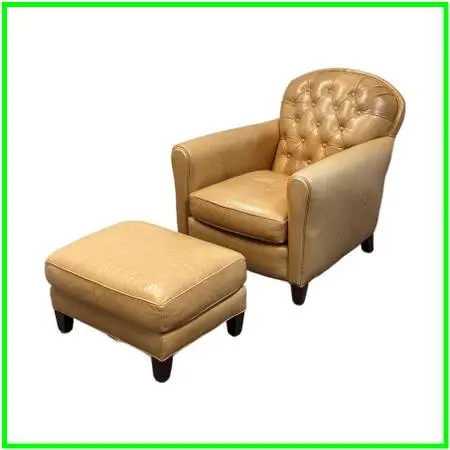 Crate & Barrel Rollins Camel Leather Button-tufted Chair + Ottoman