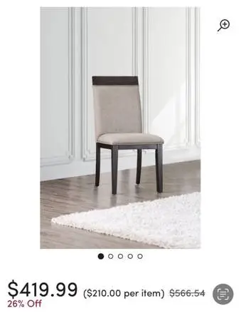 Set Of 2 Like New Fabric Upholstered Taupe Wood Espresso Dining Chairs