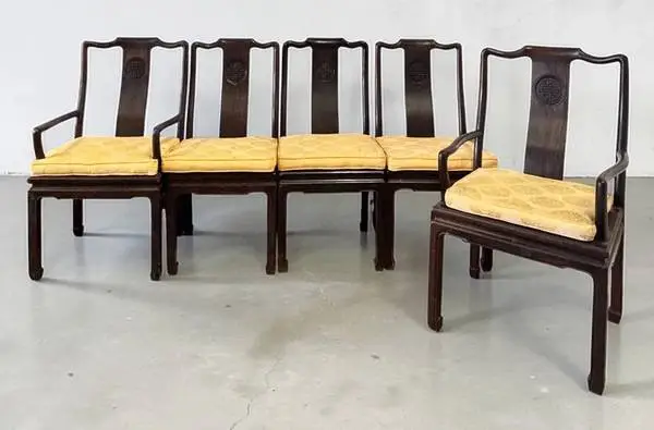 Set of 5 Vintage Mid-Century Hong Kong Rosewood Dining Chairs